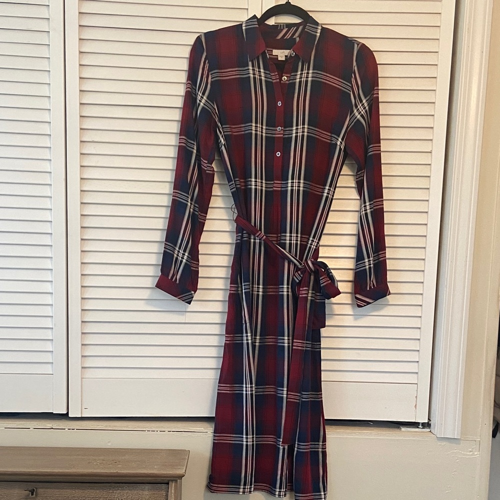 J. Jill Multi Plaid Shirt Midi Dress w/ pockets. Woman’s XS Preppy Classic